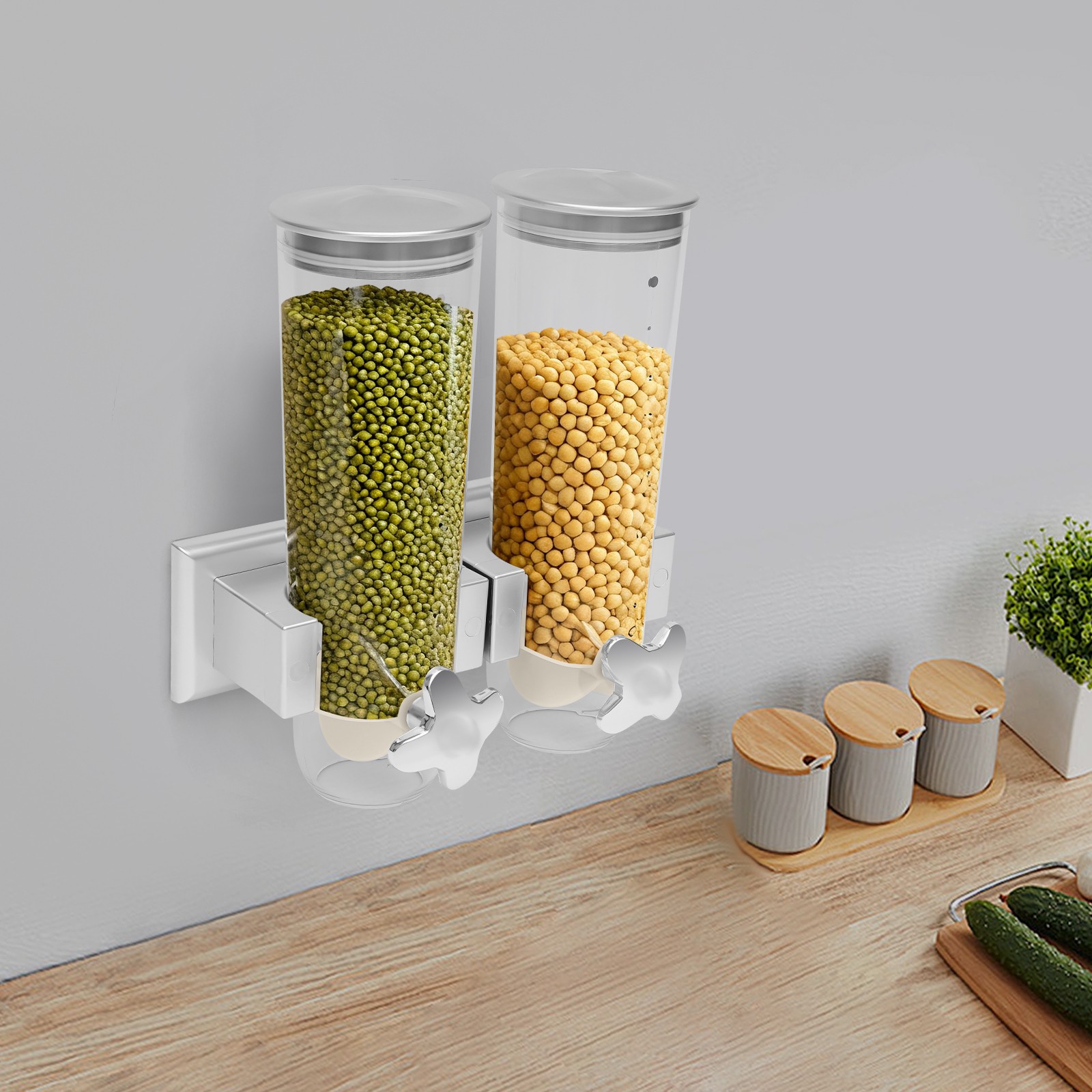 Wall-mounted Food Dispenser Column 3L/101oz Storage Container Silver