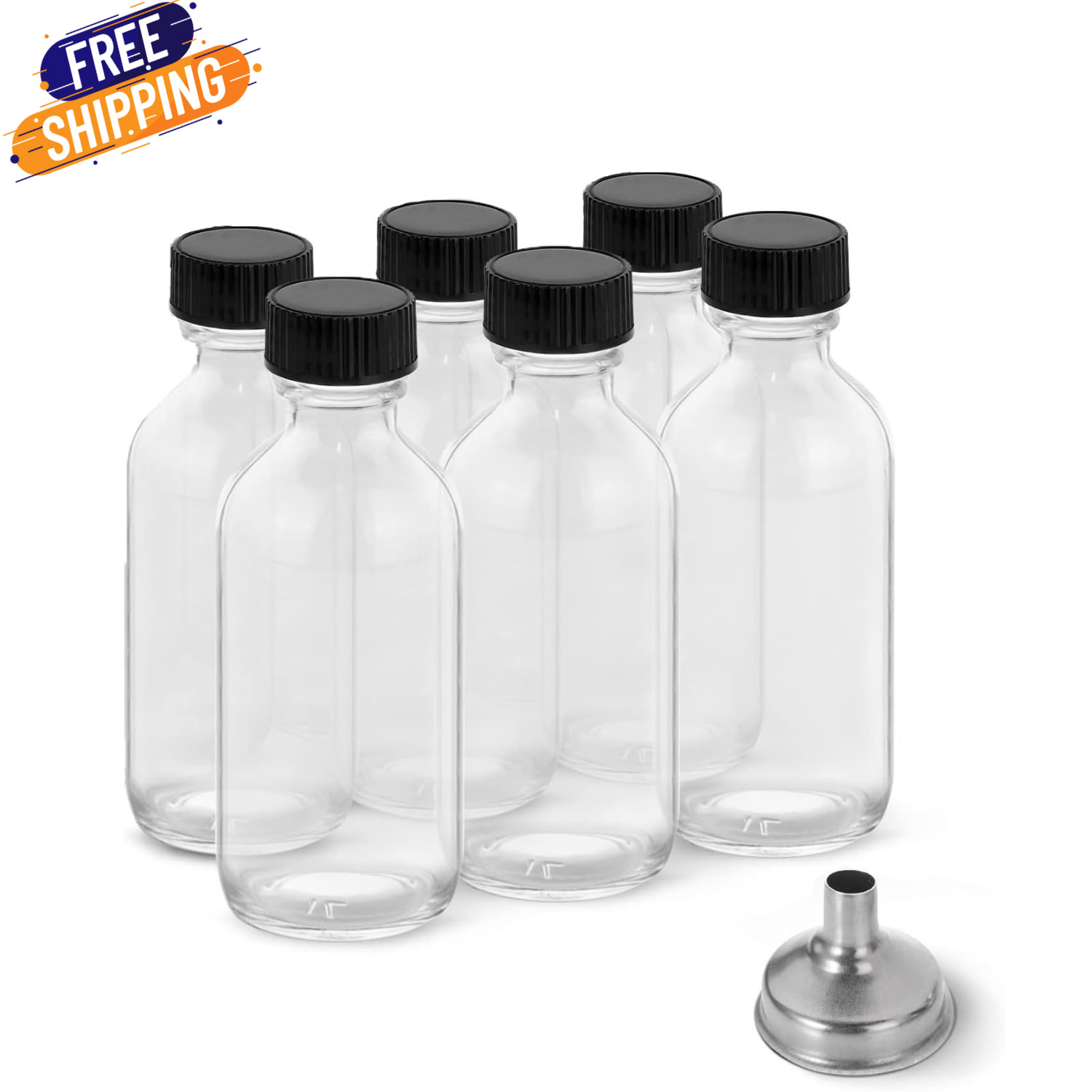 DIDITIME 6 Pack 2 oz Shot Bottles with Caps, Glass Jars with Lids, Small Clear