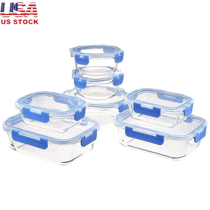 Glass Storage Containers Set 14 Piece Locking Lids BPA Free Leak Proof Oven Safe