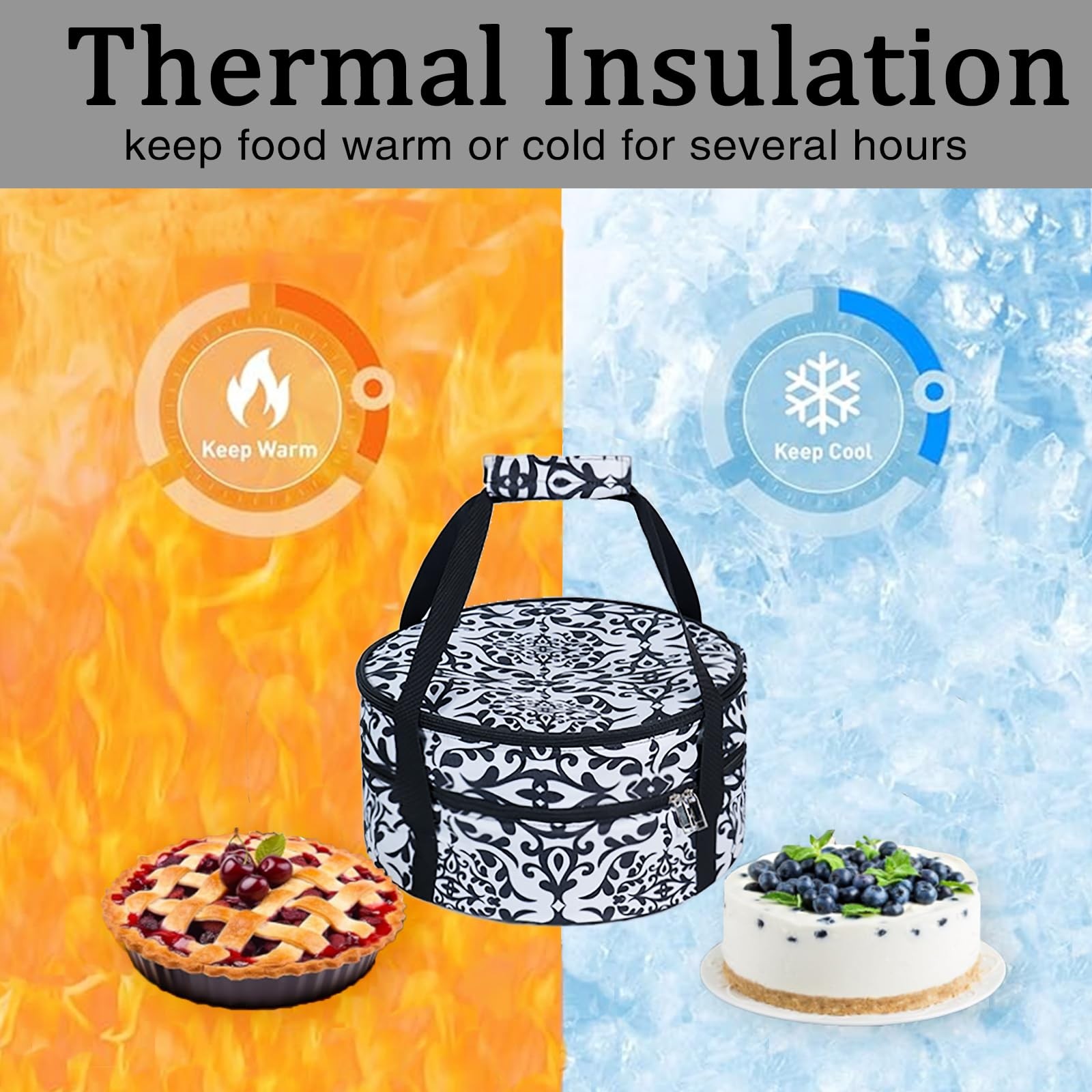 Round Insulated Pie Carrier Bag – Portable Thermal Cake Lunch Food Tote Carry…
