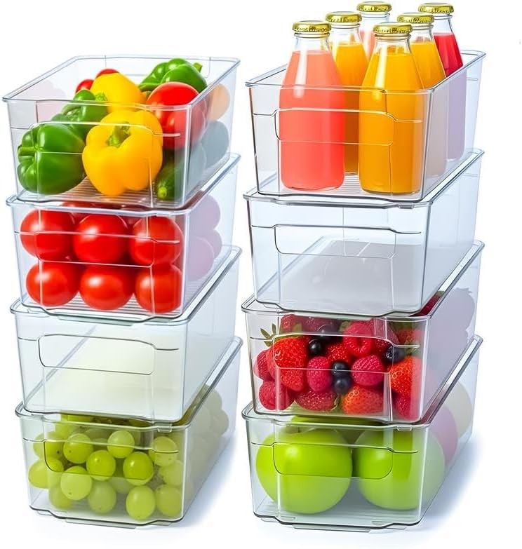 Fridge & Refrigerator Organizer Bins (8 Pack), Clear Stackable Durable