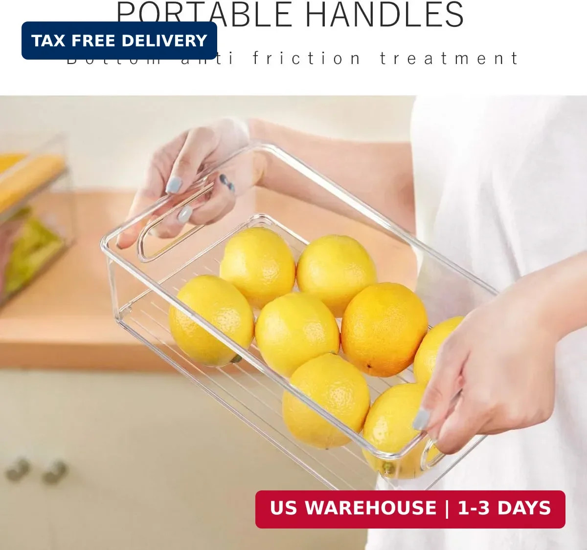 Stackable Refrigerator Organizer Bins, 6 Pack Clear Kitchen Organizer Container
