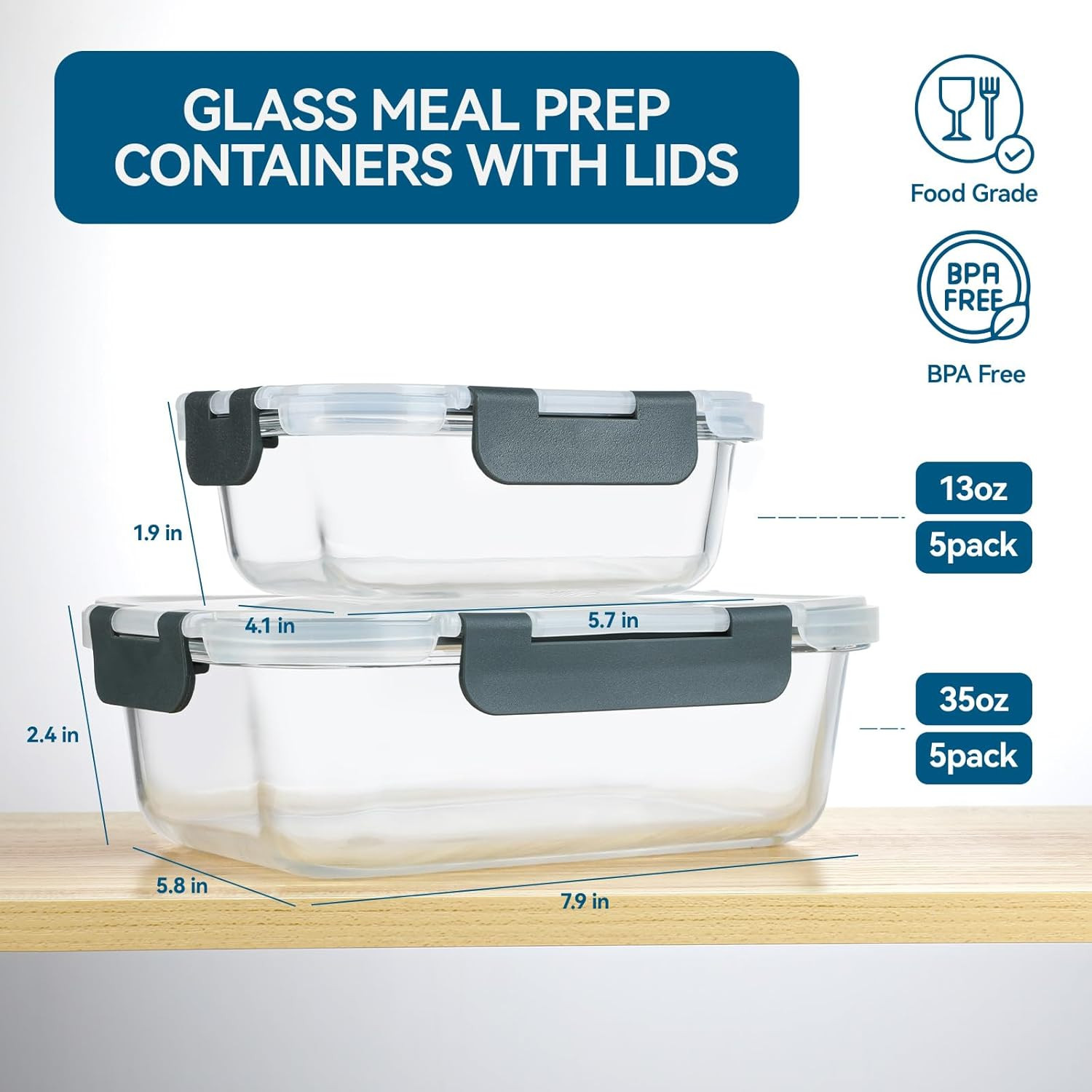 10 Pack Glass Meal Prep Containers, Glass Food Storage Containers with Lids, Air