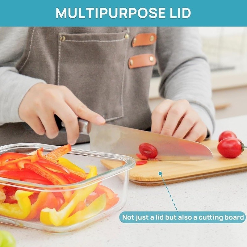 Bamboo Glass Food Storage Containers Reusable Microwave Oven Safe BPA Free New