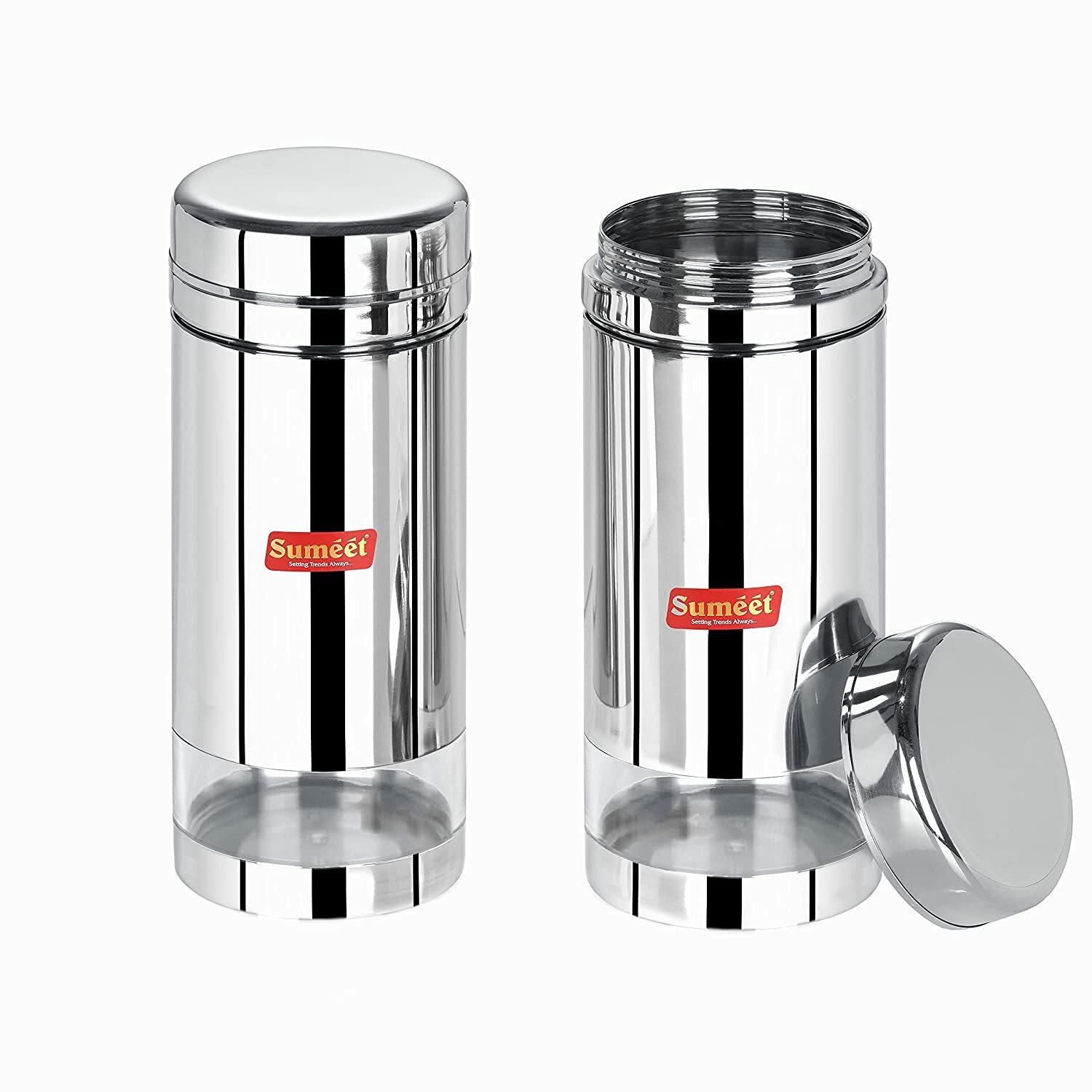 Stainless Steel Circular See Through Container Storage Set of 2 – 1.25 l each
