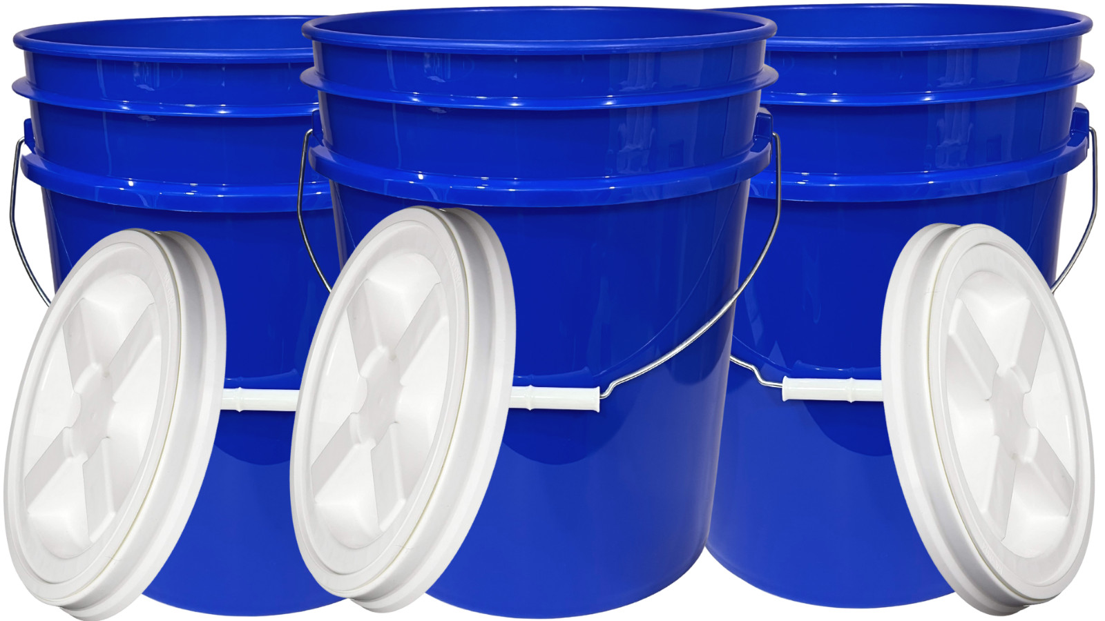 5 Gallon Food Grade Reflex Blue Buckets with Screw on Gasket Lids (Pack of 3)