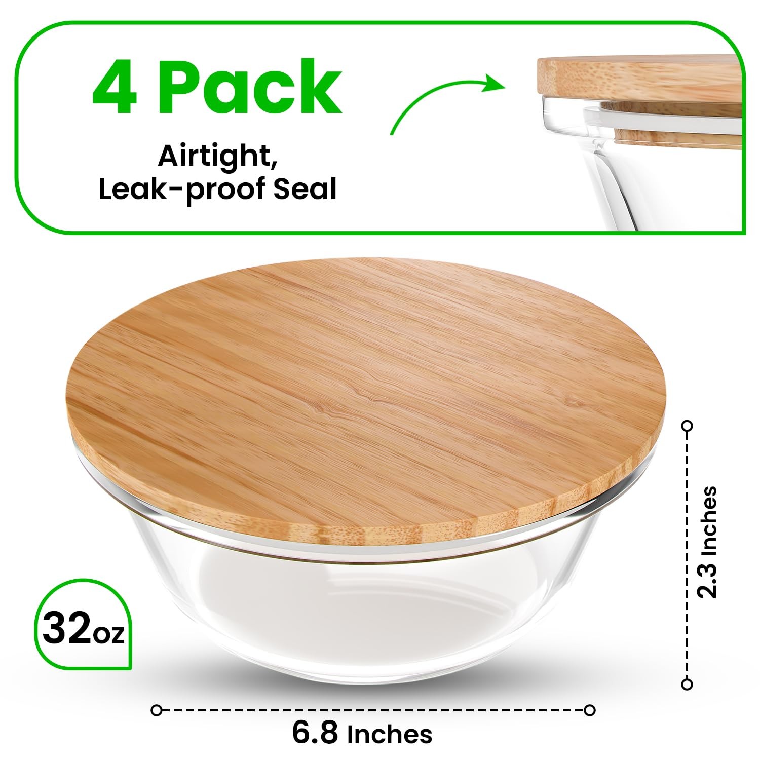 Verel Round Glass Food Storage Containers with Bamboo Lids (Set of 4) – 32 Ou…