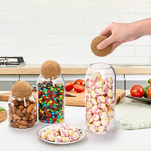 3 Pack Glass Storage Jar with Ball Cork Lid, Clear Glass Canisters with Cork
