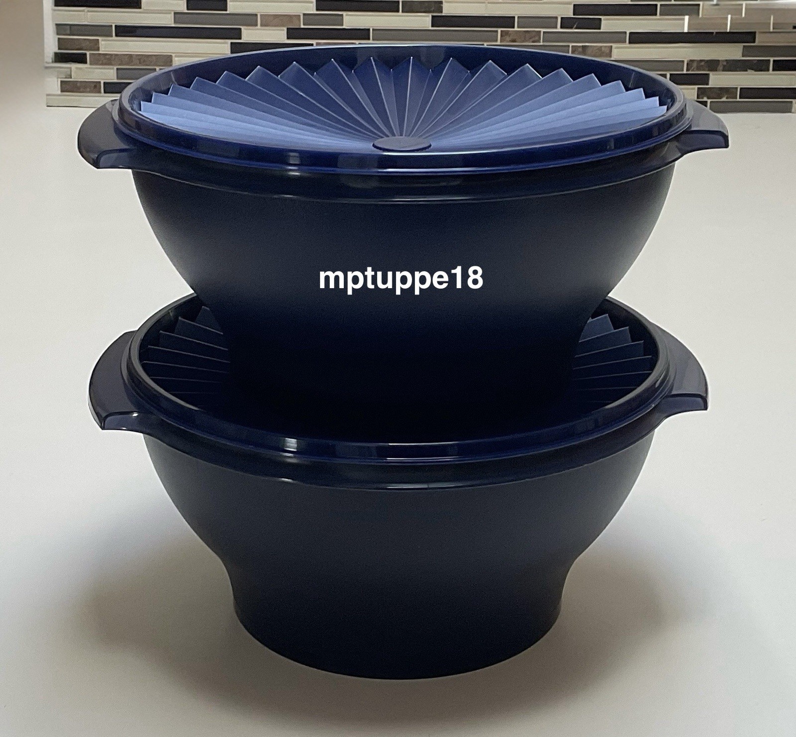 ✅BrandNewTupperware 17 1/4-c servalier Bowls With Tight Seal Set Of 2~Dark Blue*