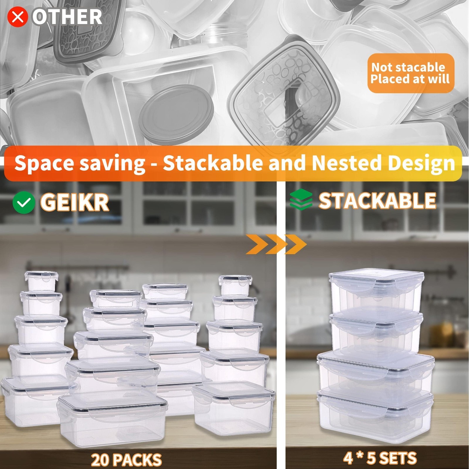 40 PCS Airtight Plastic Food Storage Containers, BPA-Free, Leakproof Meal Prep,