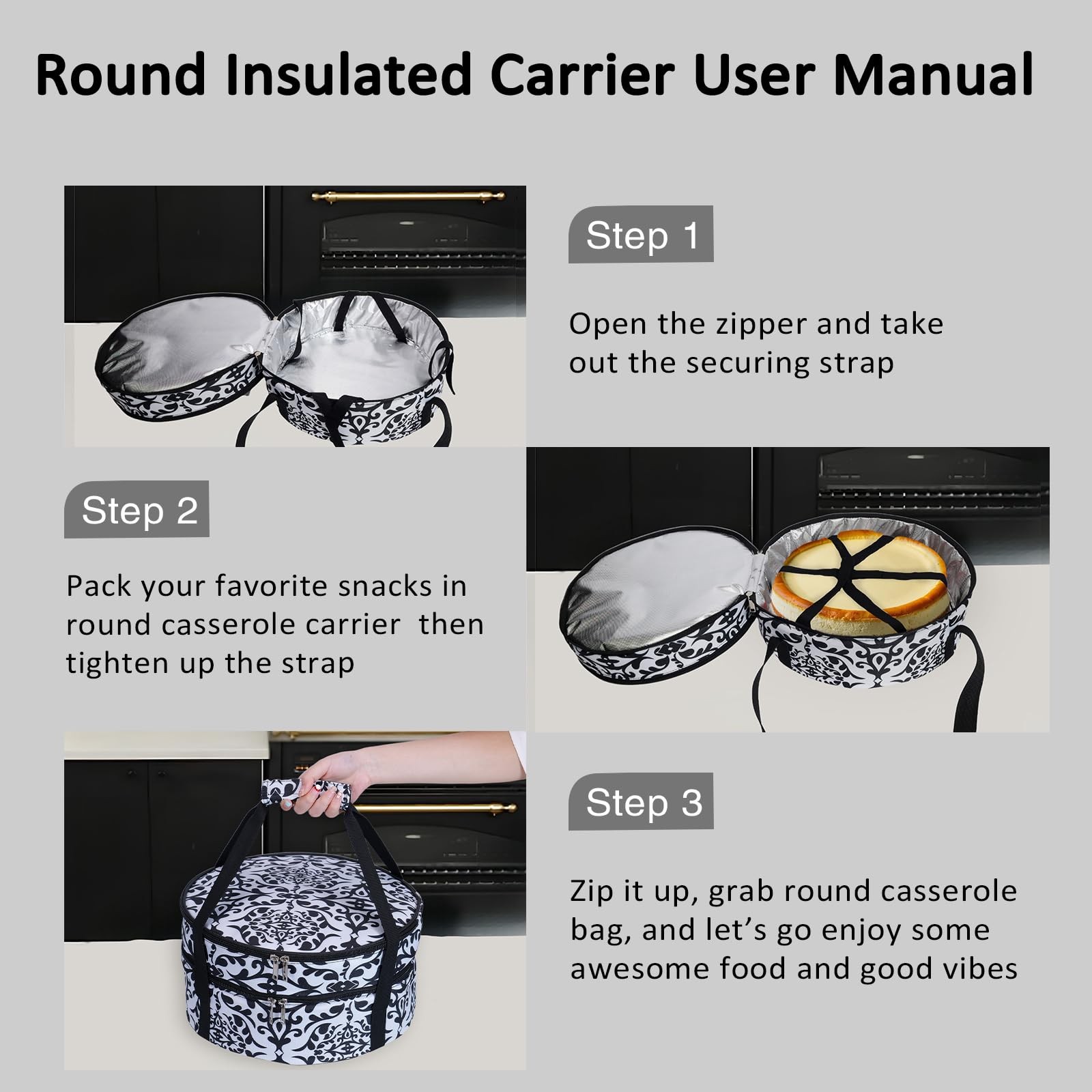 Round Insulated Pie Carrier Bag – Portable Thermal Cake Lunch Food Tote Carry…