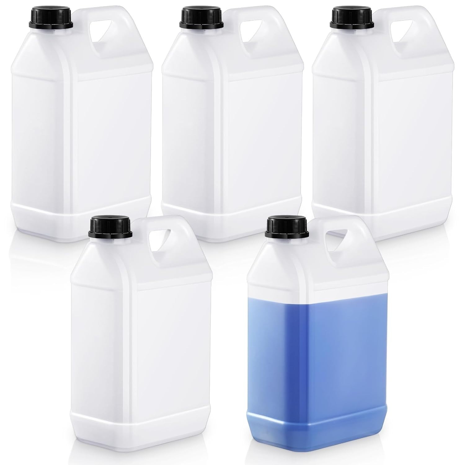 HDPE Plastic Storage Jugs with Lids Five Pack One Gallon for Home and Commercial