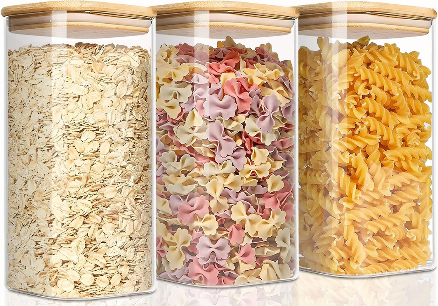 Square Glass Storage Containers Set of 3 with Bamboo Lids – 1.6 Qt