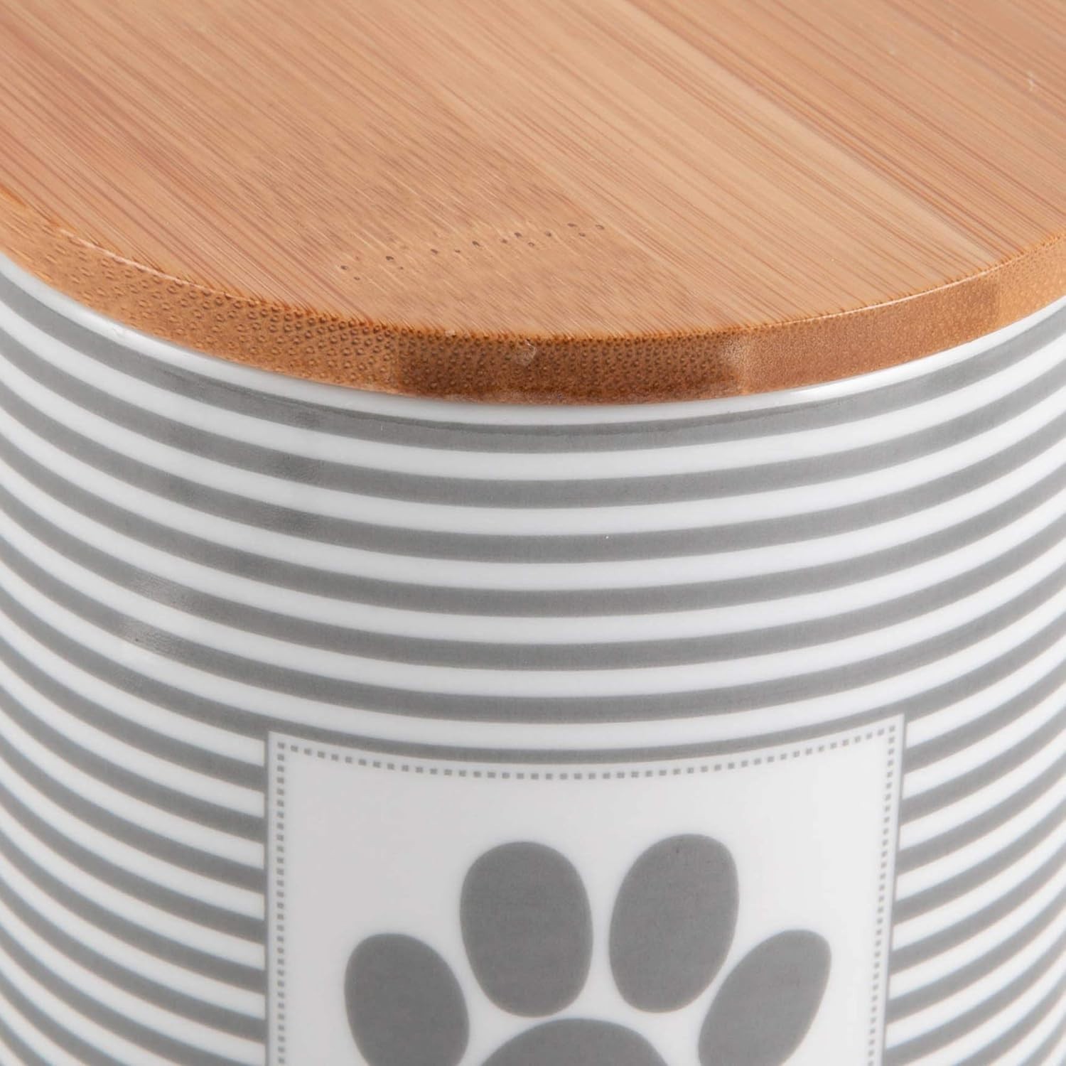 Gray Stripe Treat Canister 4×6.5 Ceramic Food Storage Container for Pets