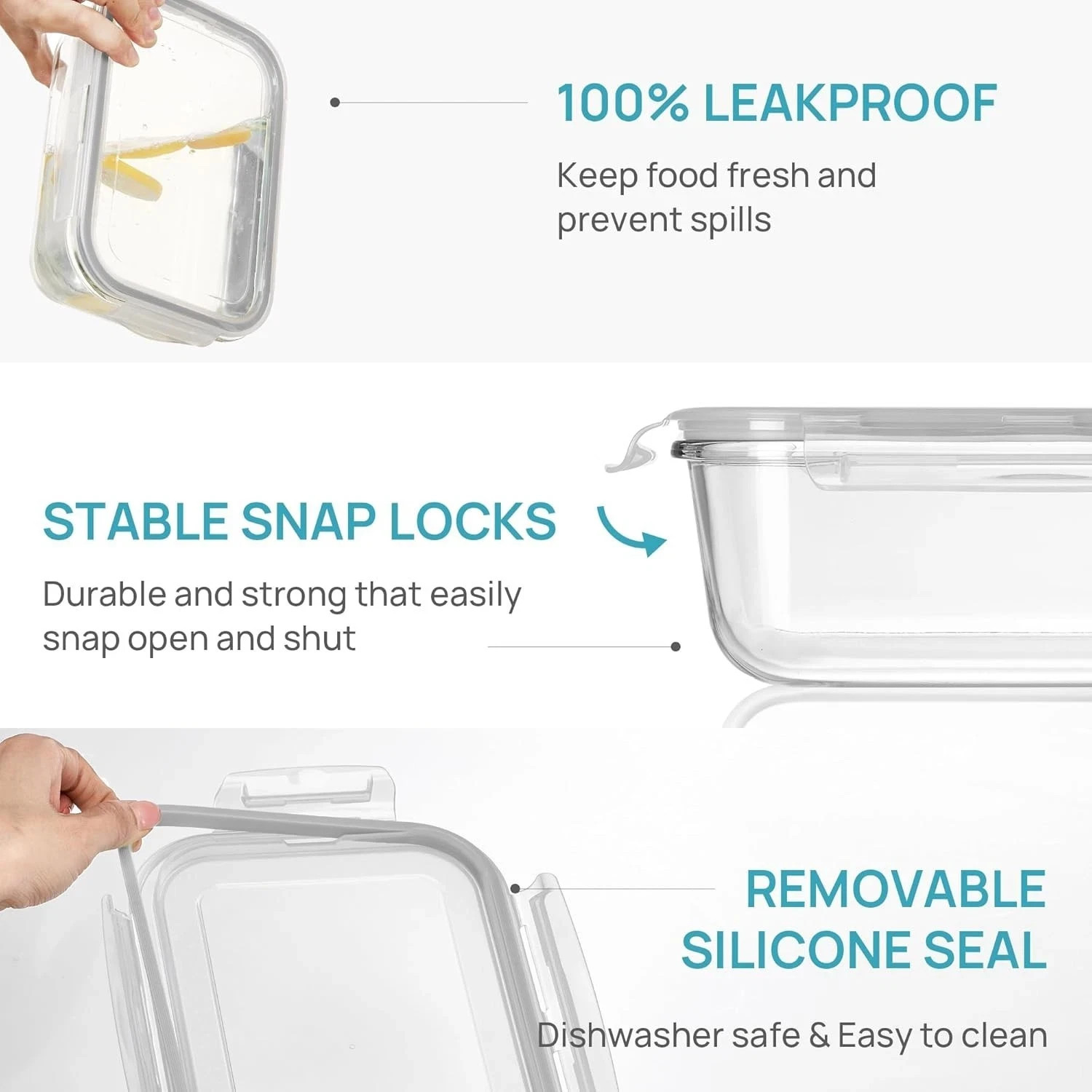 2Pack 1860ml/63oz Large Glass Storage Containers with Lids, Meal Prep Food Conta