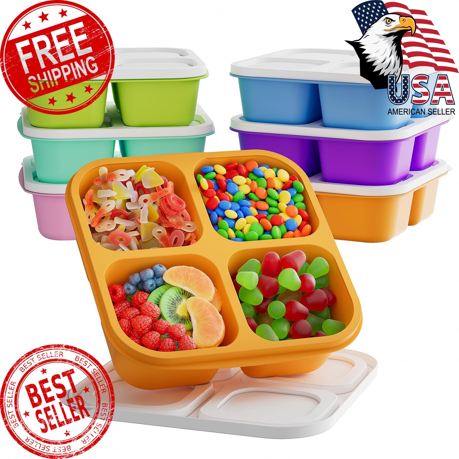 KEMETHY Bento Snack Containers 4 Compartment 6 Color