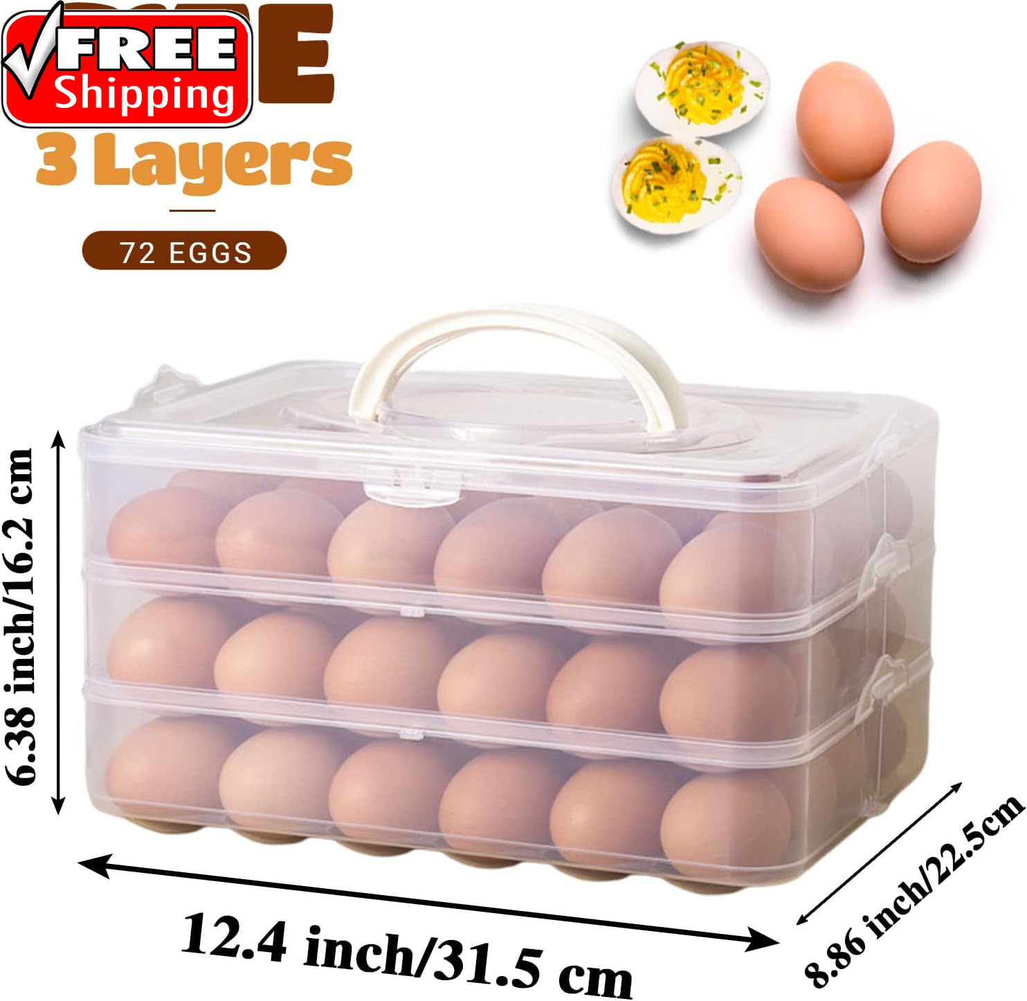 72 Eggs Holder,3-Layer Deviled Egg Tray with Lid,Egg Containers for Deviled Egg,