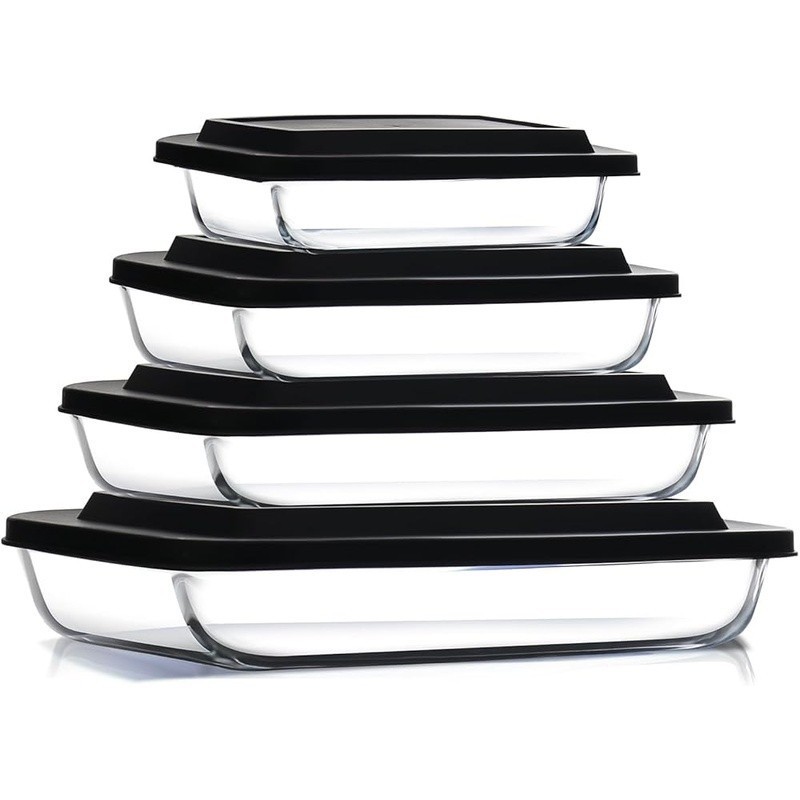 Leakproof Glass Food Storage Containers Set W/ Lids Oven Safe Meal Prep Bakeware