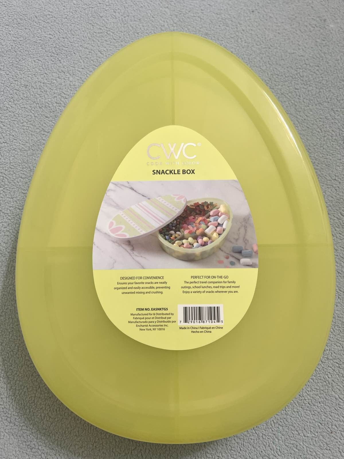 Large Multicolor Egg Snackle Box W/ Lid & 5 Compartments Funny Food Easter Candy