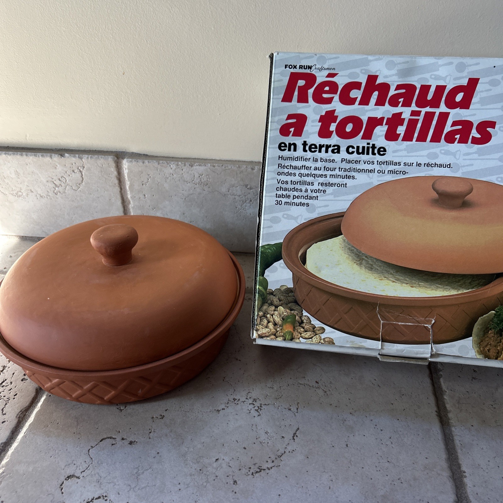 Fox Run Microwavable Terra Cotta Tortilla Warmer Glazed Interior 8 1/2″ NOS