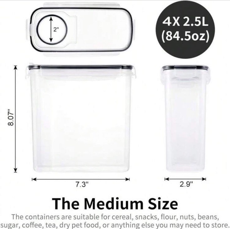 Cereal Containers Storage – 4 Pack Cereal Dispenser Airtight Food Storage Con…