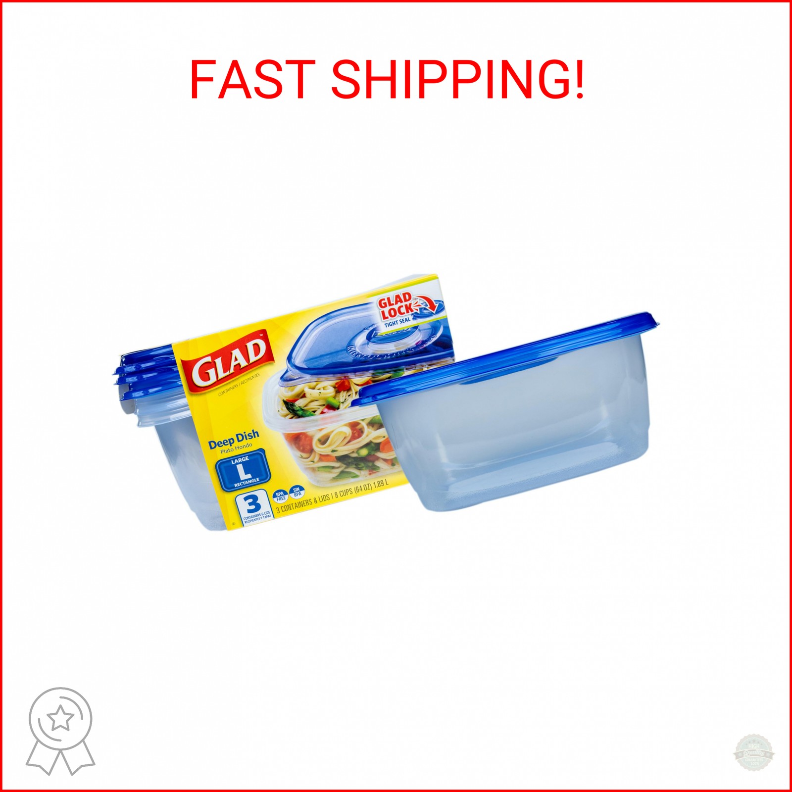 Glad GladWare Deep Dish Food Storage Containers with Lids, Large Rectangle BPA F