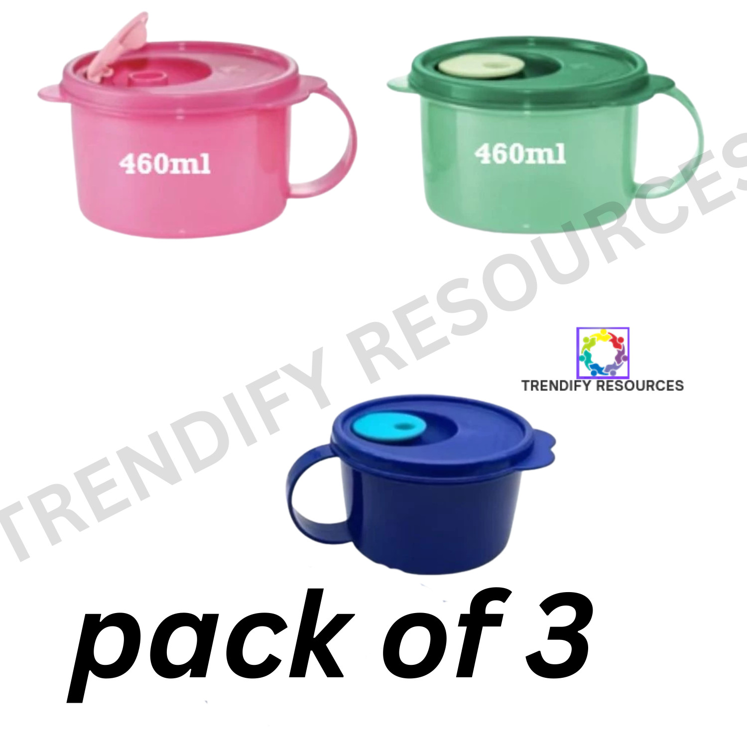 3Tupperware Round Plastic Microwaveble CystalWave Soup Mug 460ml (random color)