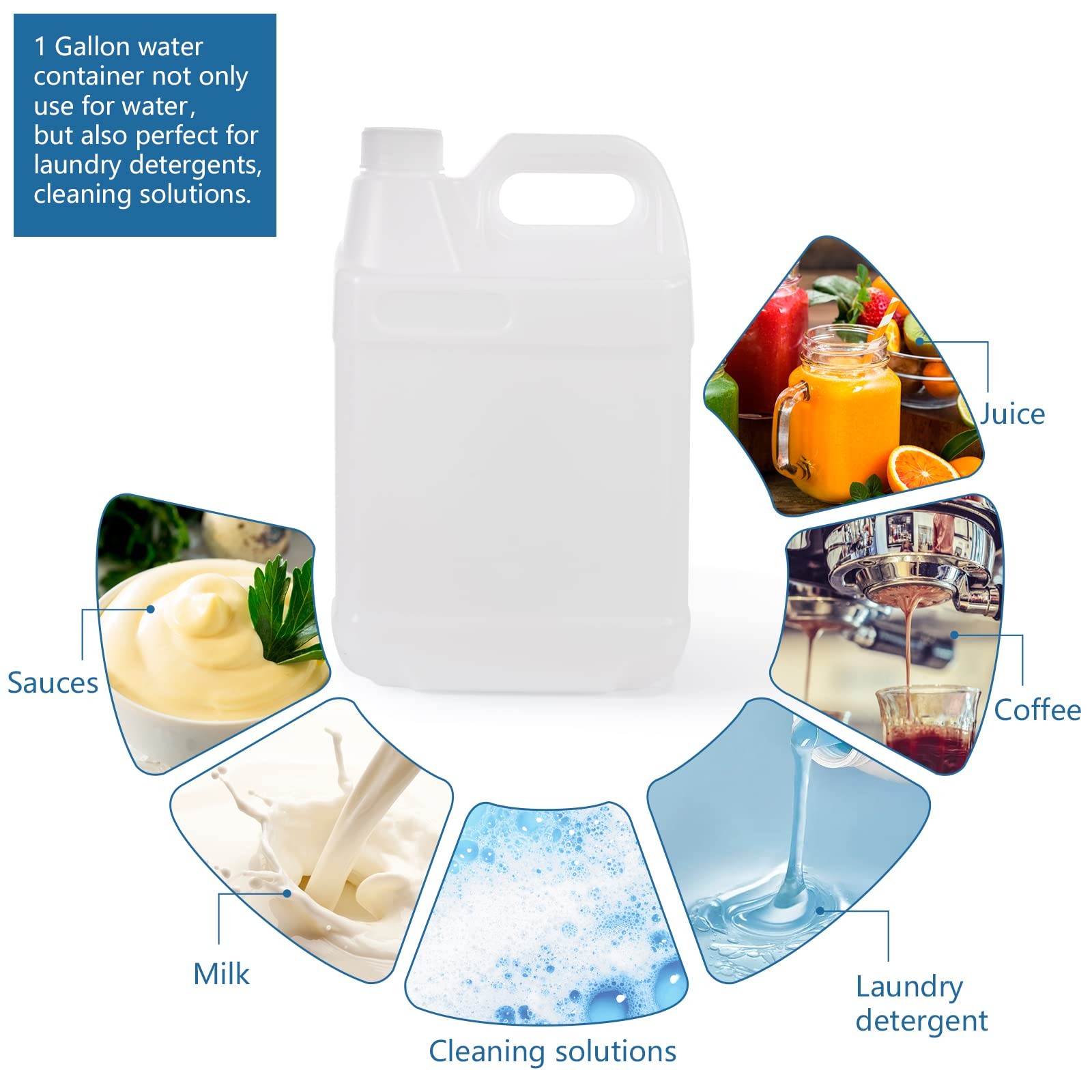 2 Pack 1 Gallon Clear Plastic Jugs with Lids, Water Jug Storage Containers wi…