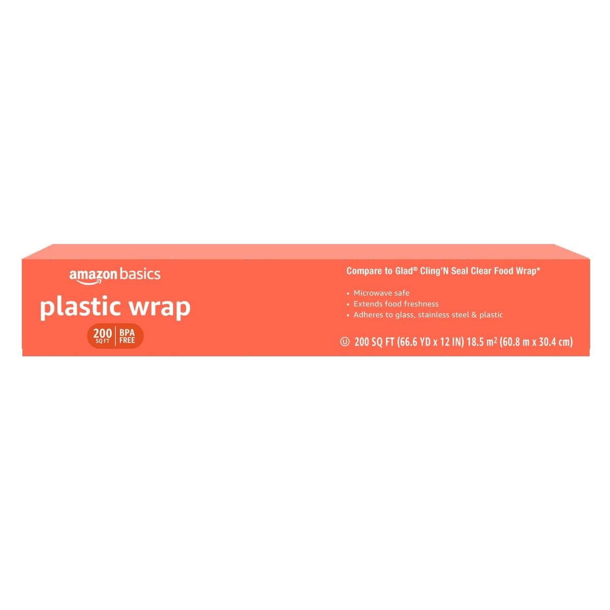 Amazon Basics Plastic Food Wrap, BPA Free, 200 Sq Ft (Pack of 1), Clear