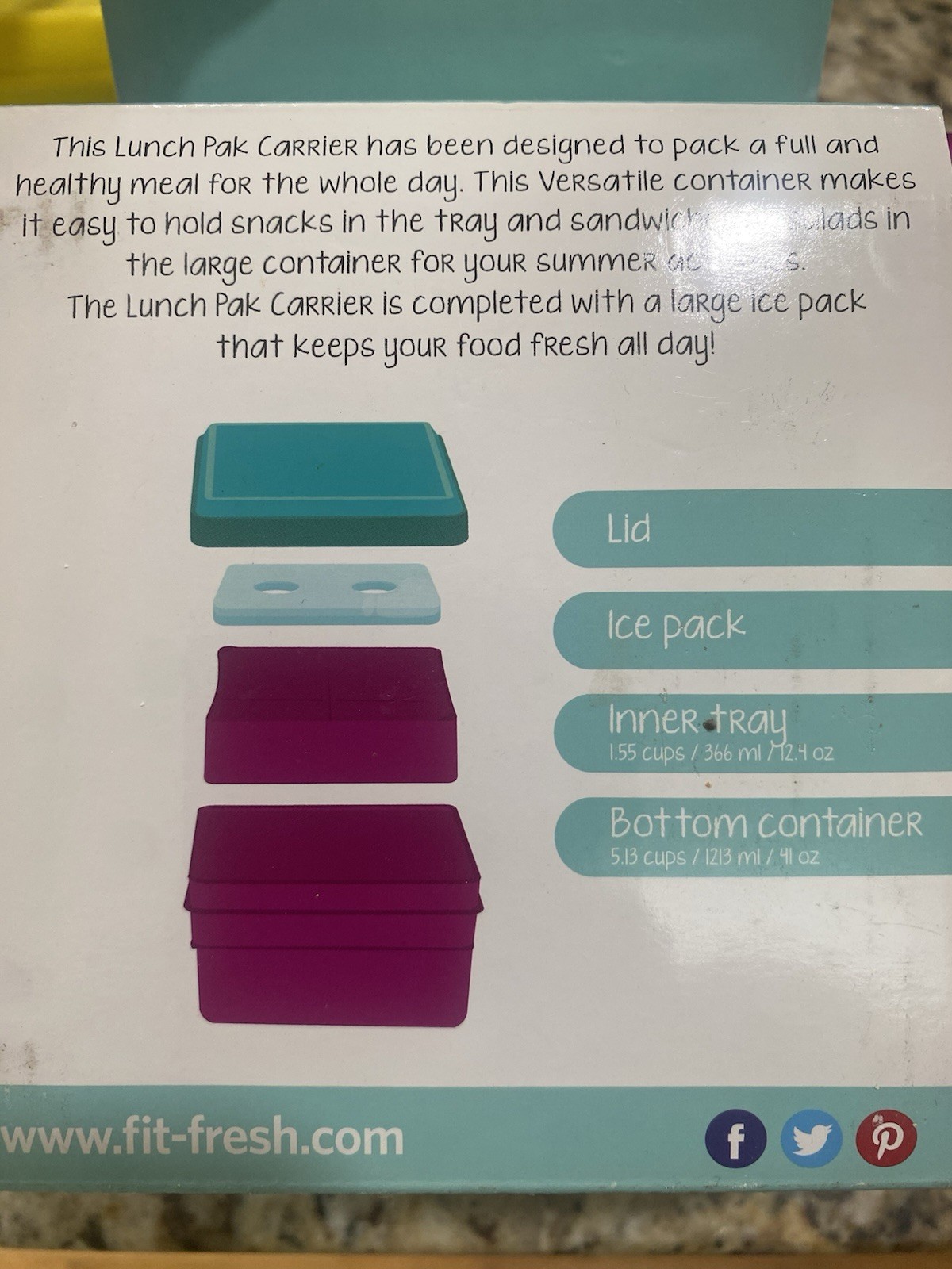 FIT & FRESH Divided Lunch Box Carrier w/ Removable Ice Pack Bento style