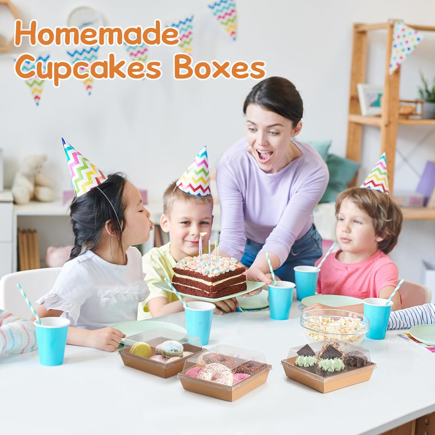 Charcuterie Boxes 20 Pack with Clear Lids, Square Disposable Paper Containers t