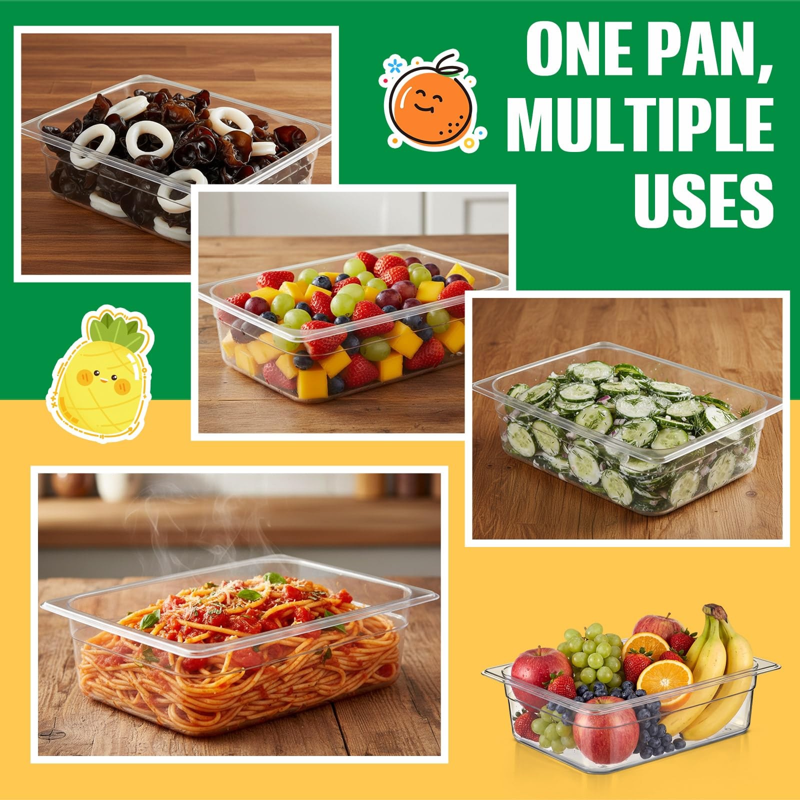 4 Pack 1/2 Size Clear Food Pans, 4 Inch Deep Hotel Pan, Stackable Plastic Foo…
