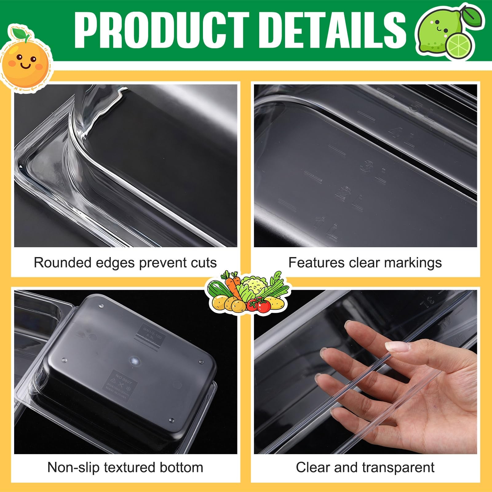 4 Pack 1/2 Size Clear Food Pans, 4 Inch Deep Hotel Pan, Stackable Plastic Foo…