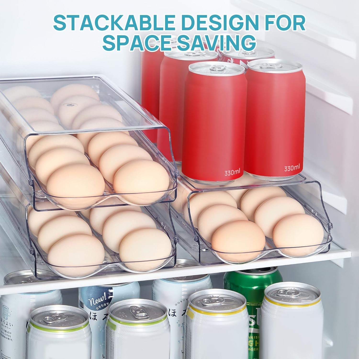 Clear Plastic Egg Holder for Fridge, Automatic Rolling Egg Container for Refr…