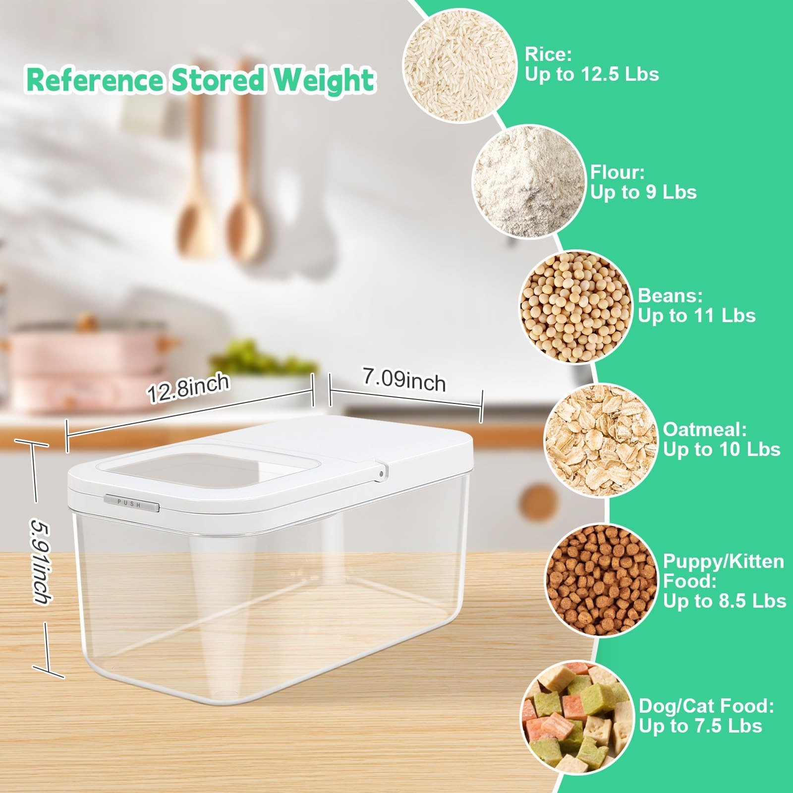 TBMax Rice Flour Storage Container with Automatic Flip-up Lid 13 Lbs | Clear