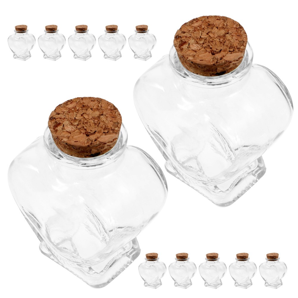 12 Pcs Mini Heart-shaped Wishing Bottle Glass Jar with Cork Clear Bottles