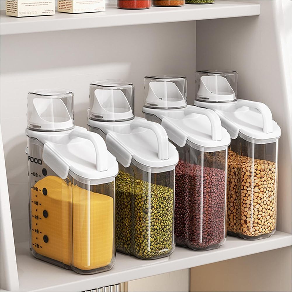 Cereal Containers Storage, 1.5L/2L/2.8L Dry Food Rice Holder with Measuring Cup