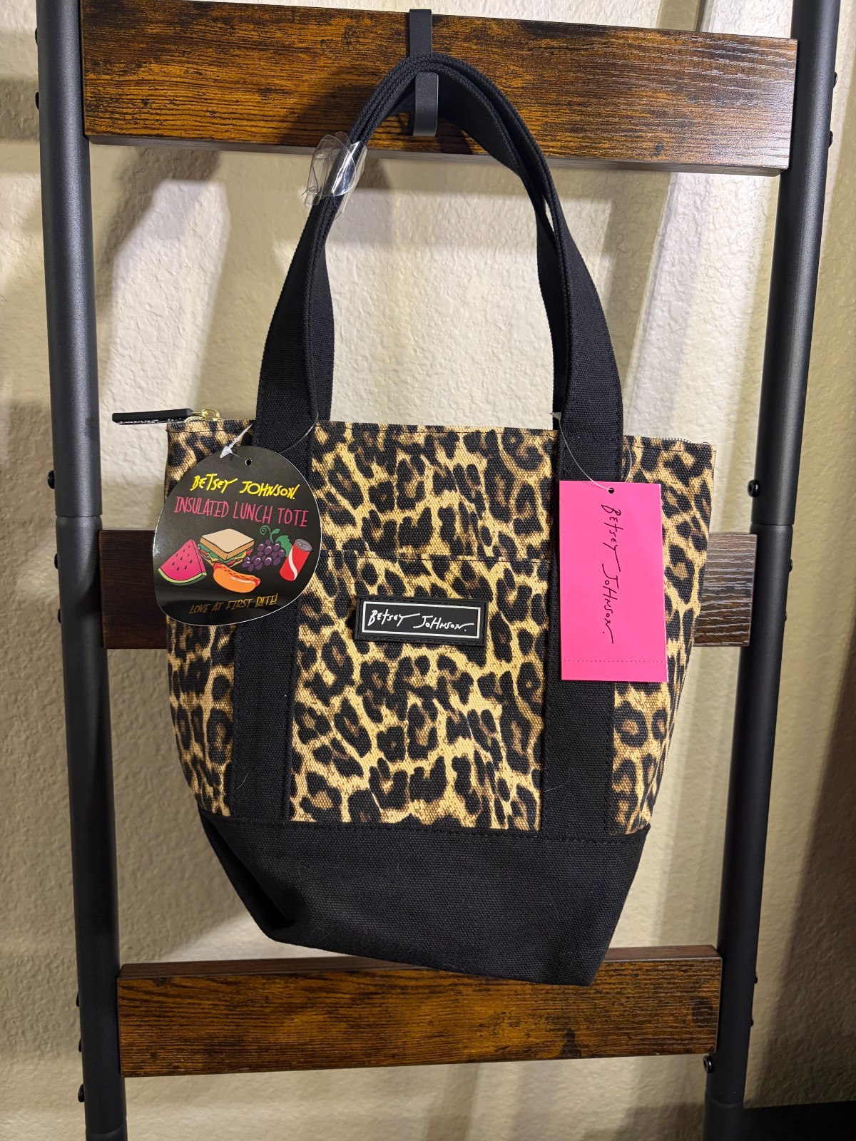 Betsey Johnson Leopard Insulated Lunch Tote NWT Black Animal Print Bag