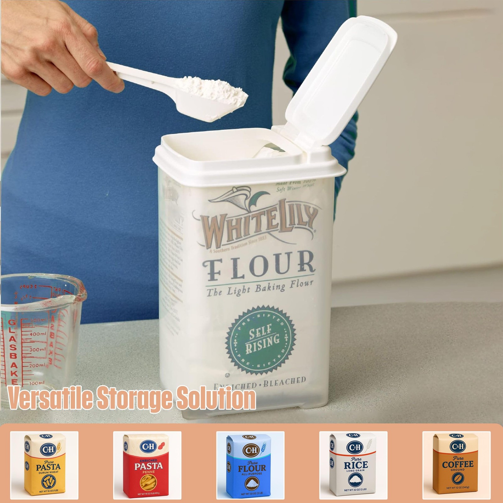 Flour and Sugar Container – 3.25 Quart All Purpose Kitchen Organization and S…