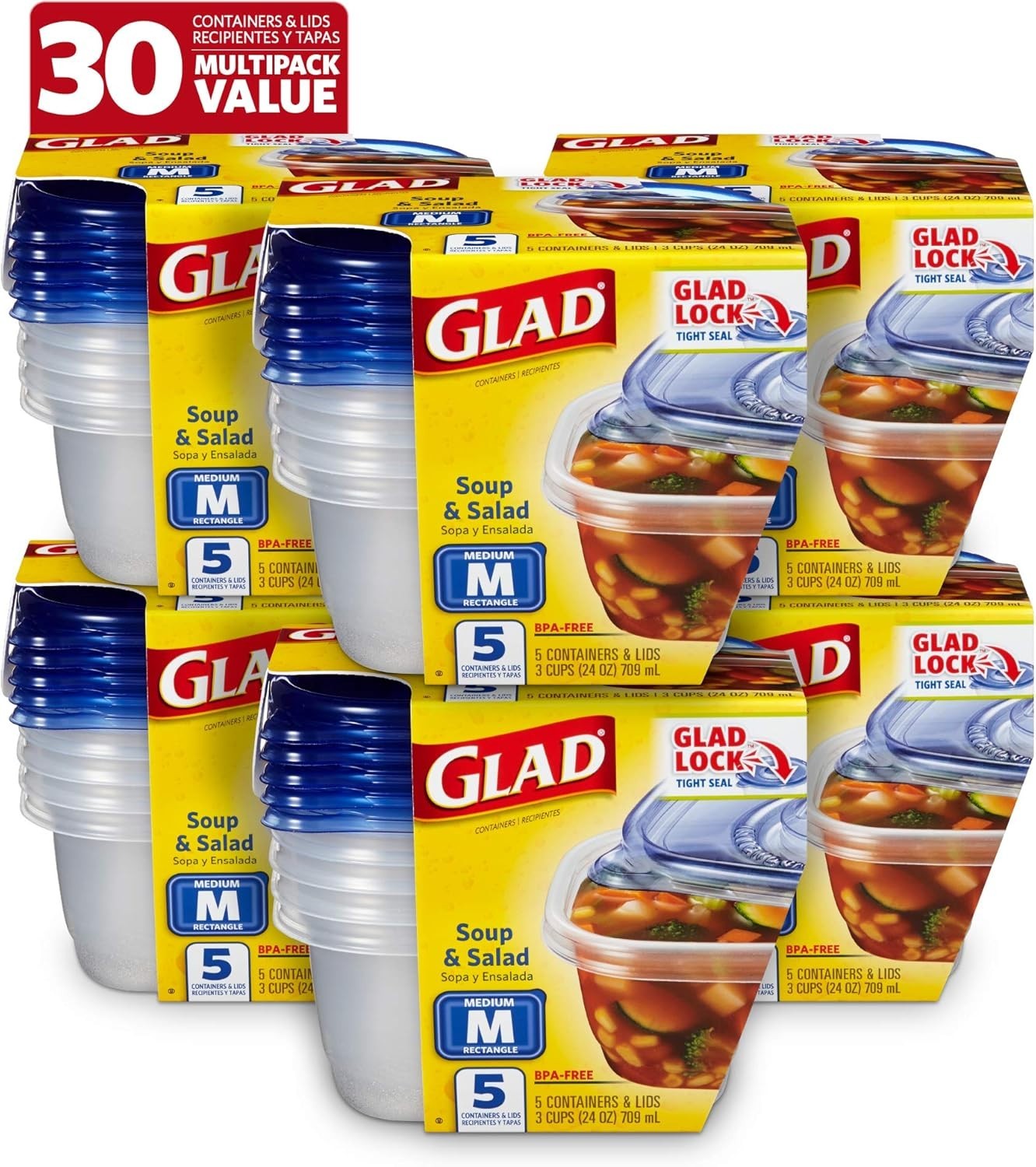 5 Count BPA Free Medium Food Storage Containers – Microwave & Dishwasher Safe