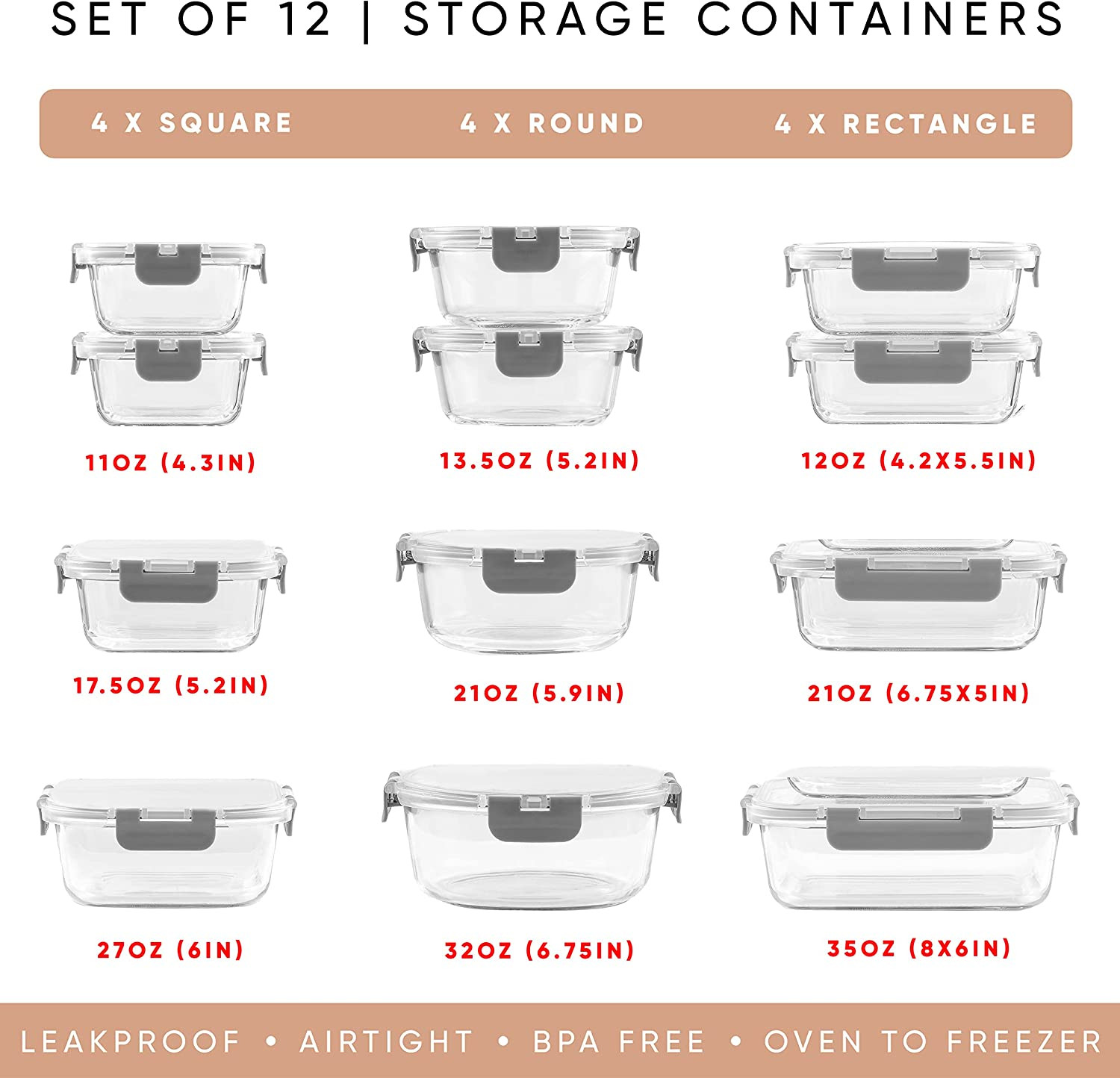 24Pc Borosilicate Glass Storage Containers with Lids | 12 Airtight/Freezer Safe