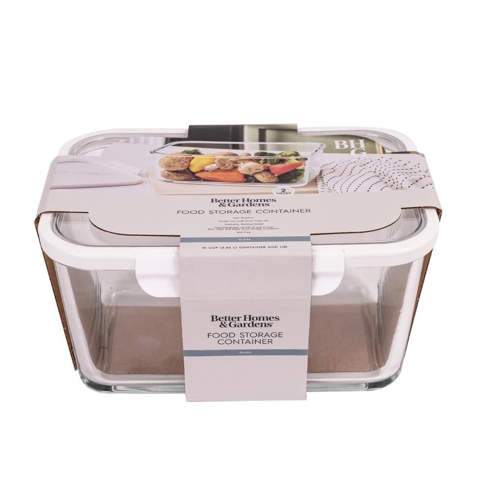 14Cup Rectangle Glass Food Storage Container with Tritan Lid. Set of 1,2 Pieces