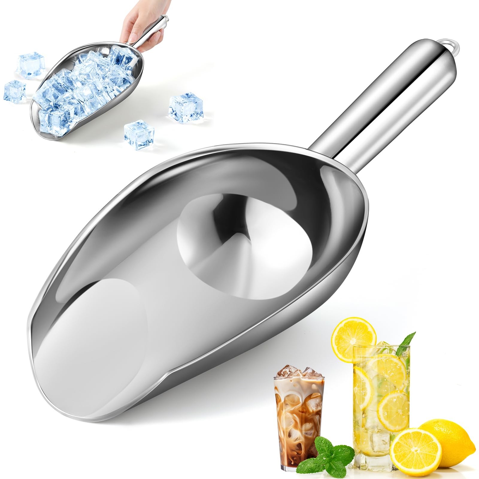 12oz Stainless Steel Ice Scoop for Freezer – Dishwasher Safe Metal Scooper wi…