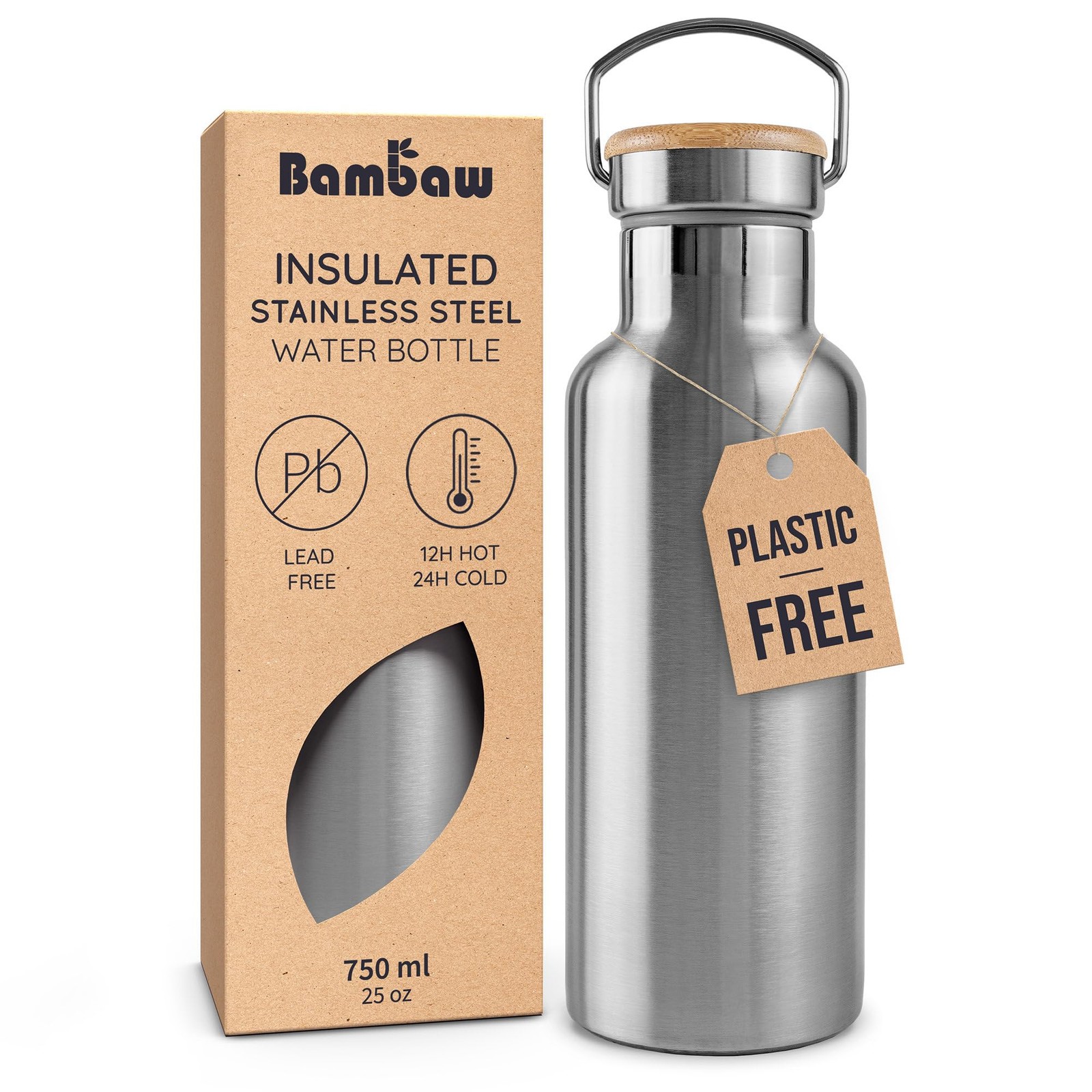 Bambaw 24 Oz Metal Water Bottle Insulated Stainless Steel Water Bottle For