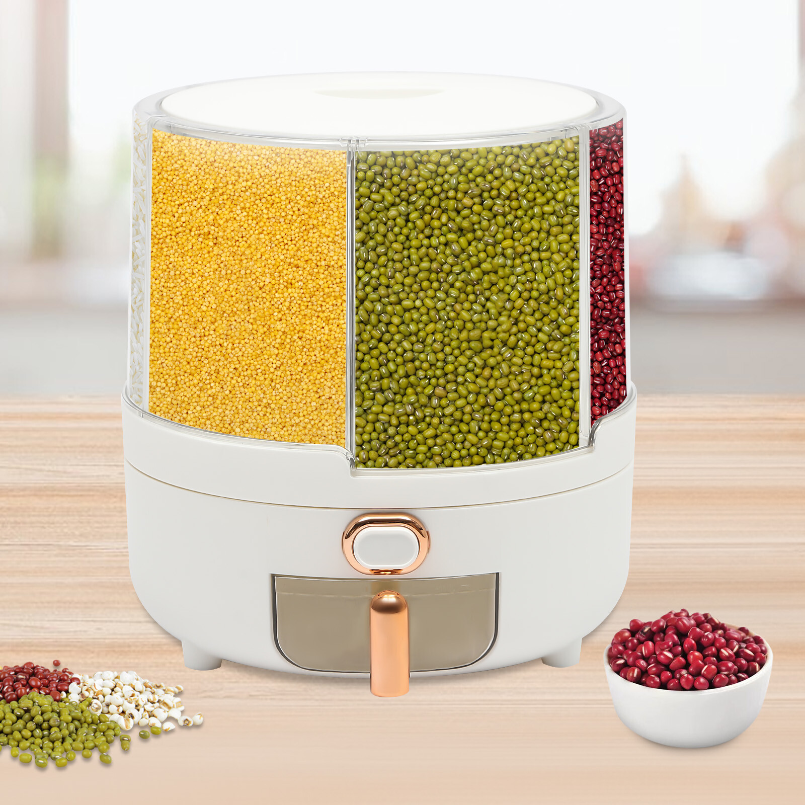 6 In 1 Rotating Dry Food Grain Rice Container Cereal Dispenser Storage Box