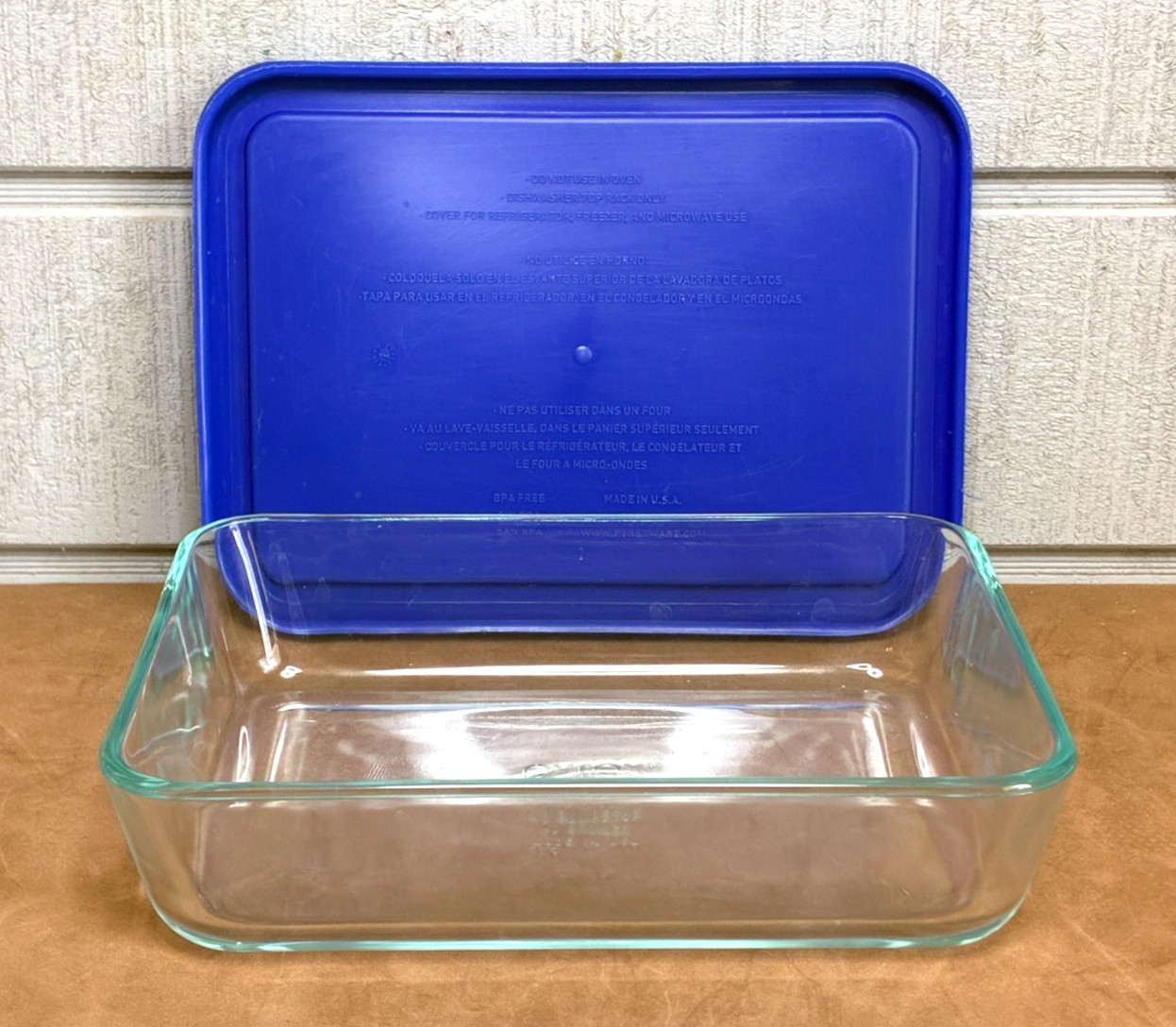 PYREX #7210 Glass Food Storage Container w/Blue Lid ~ 3 Cup/750 ml ~ 7″ x5″x1.5″