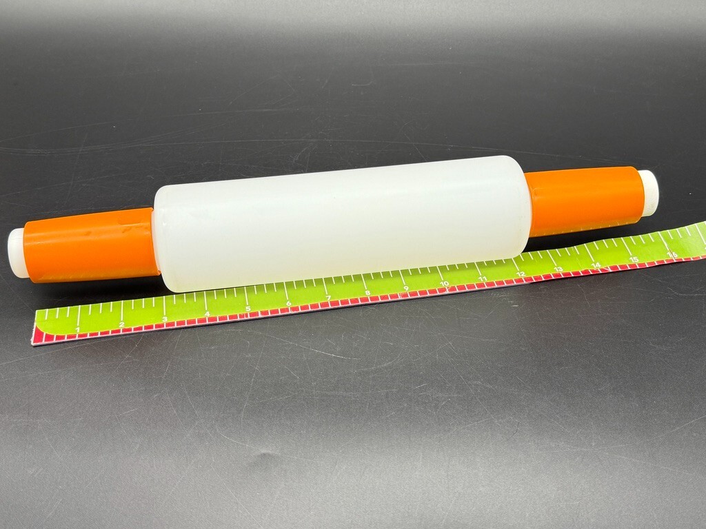 Vintage 16″ Fillable TUPPERWARE Rolling Pin 9″ Body 3″ Handles with Cap