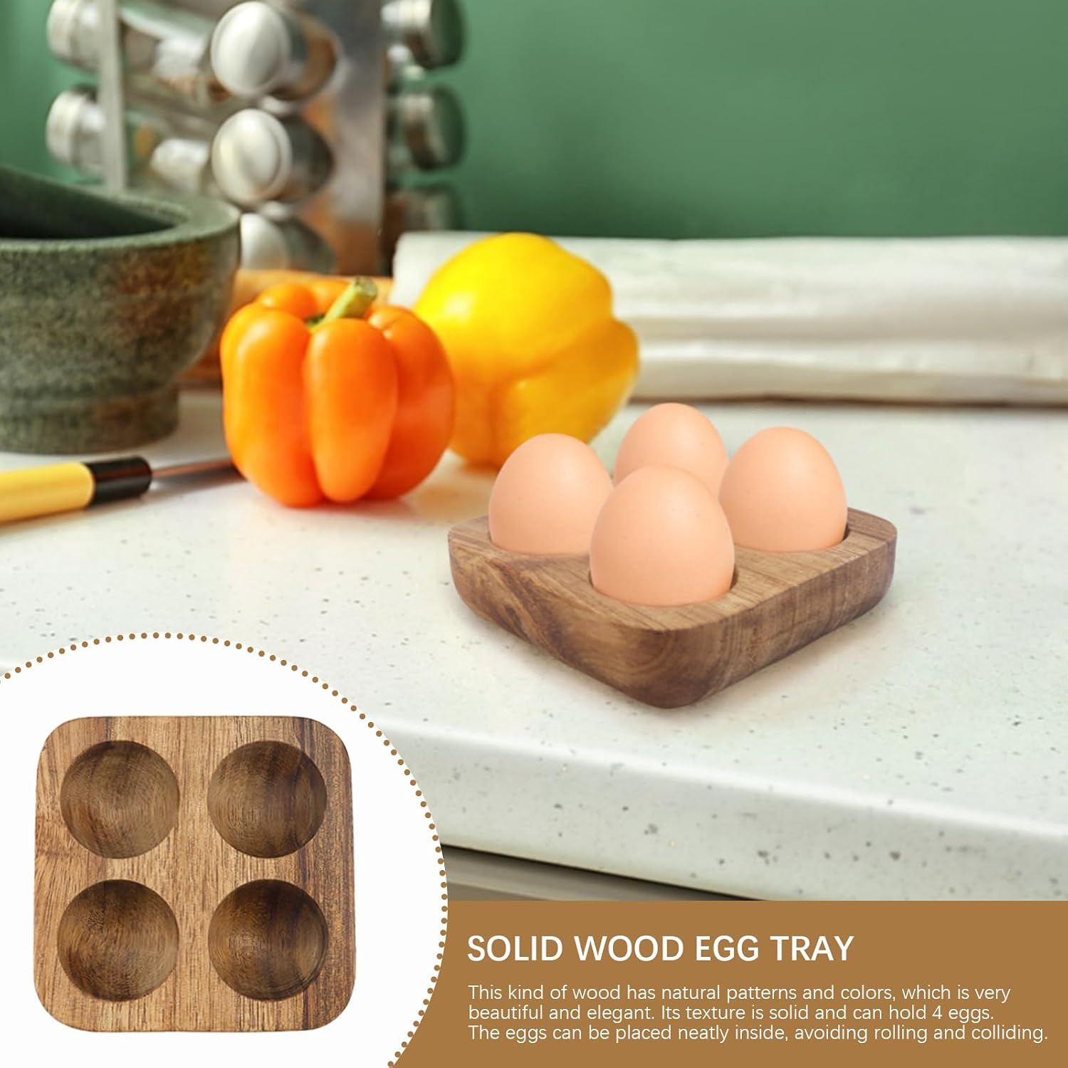 4 Slots Wooden Egg Tray, Egg Holder for Kitchen Refrigerator Countertop Display