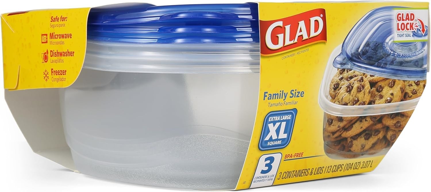 Family Size 104 oz Food Storage Containers – Snap Lid, Dishwasher Safe, 3 Count
