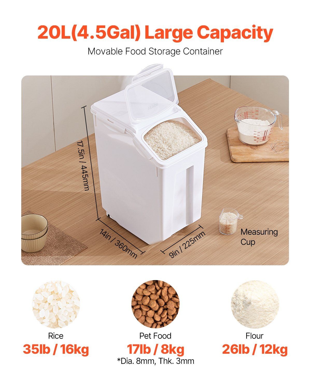 20L High-Capacity Airtight Storage Bin with Leakproof Seal and Wheels